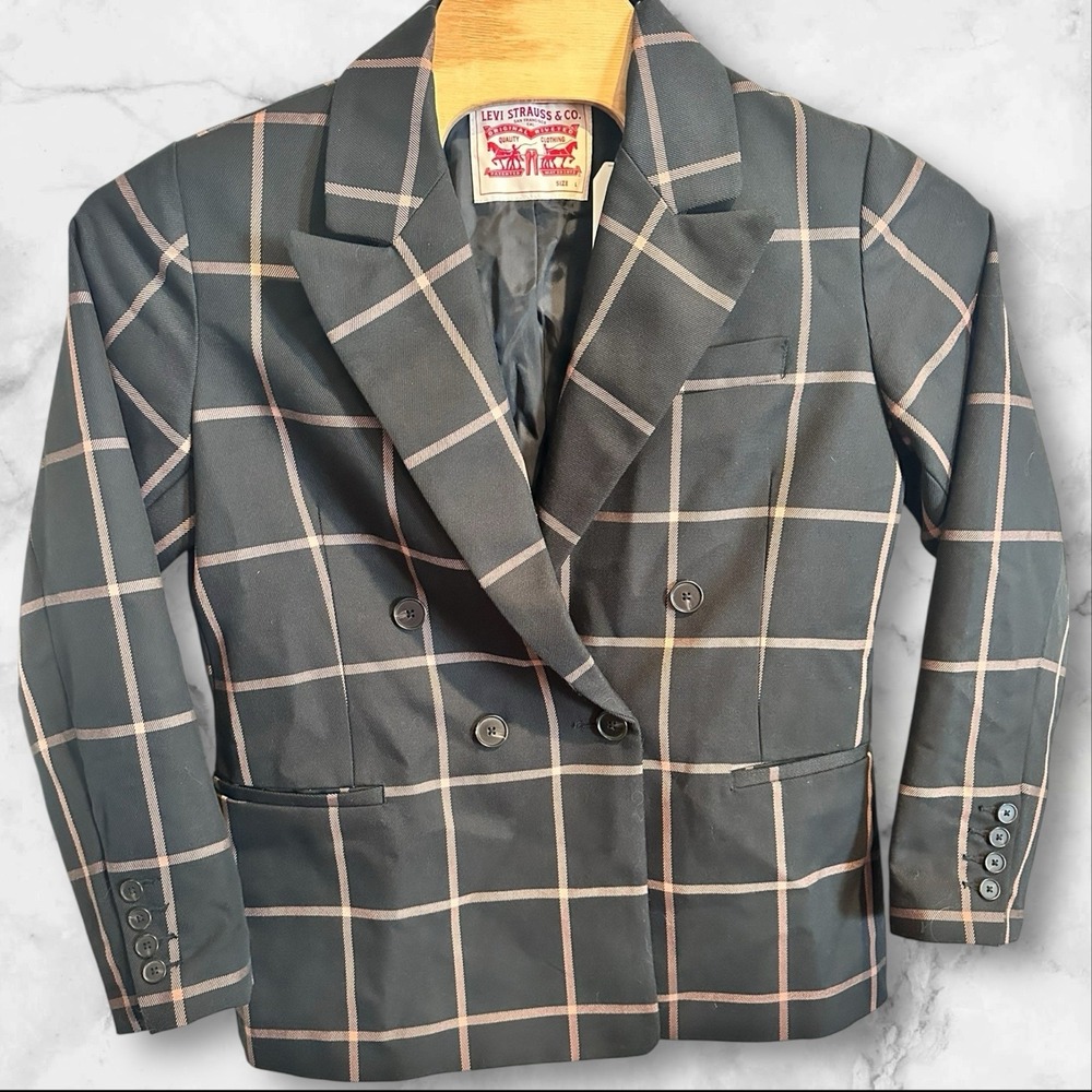 Levi Strauss blazer‎ Jacket Womens Large Plaid Double Breasted NEW